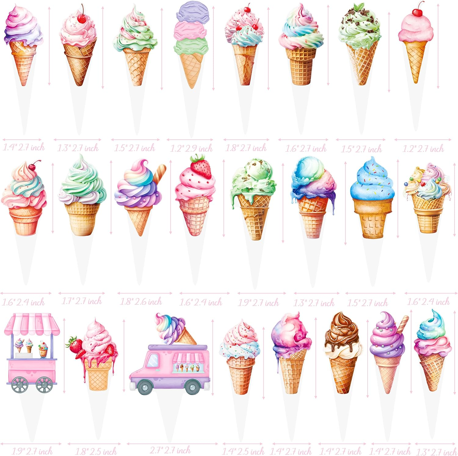Ice Cream Theme Cupcake Toppers for Summer Party Decorations