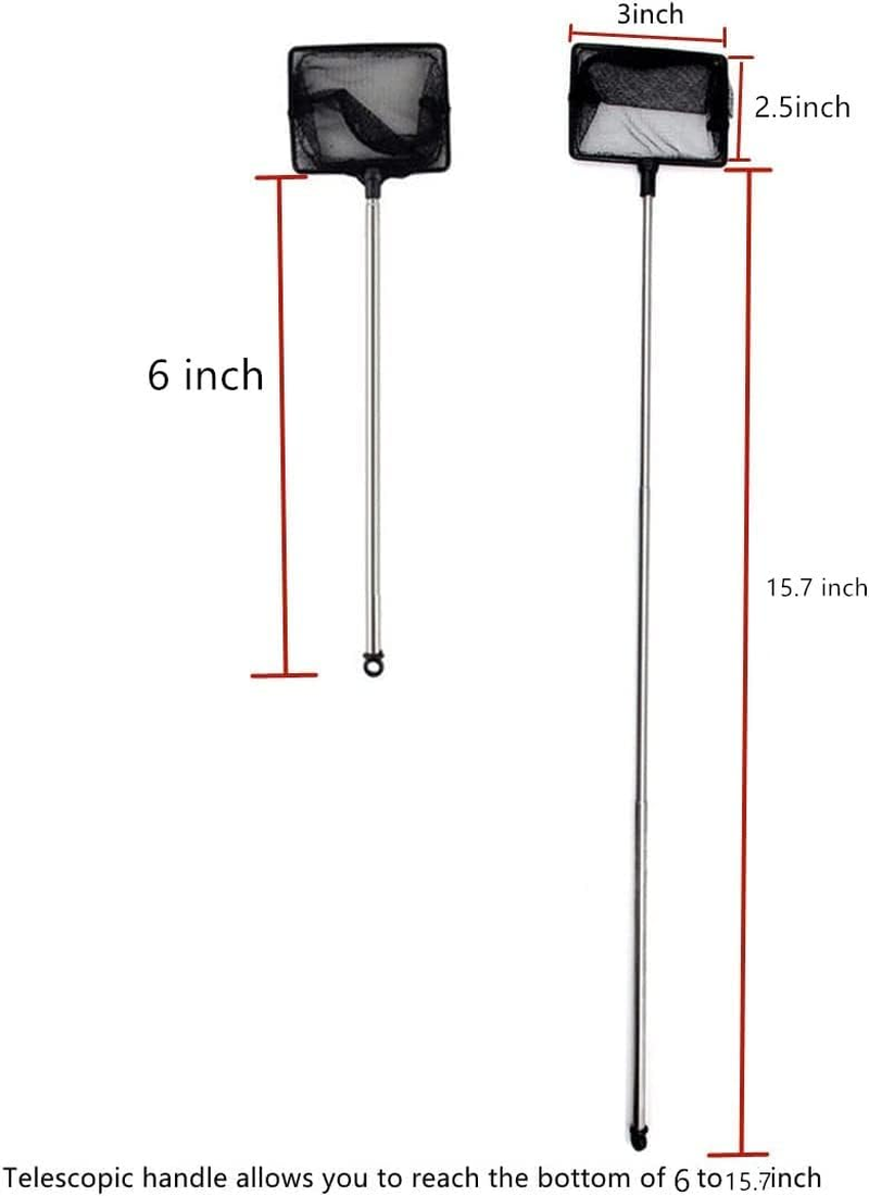 Fish Net for Fish Tank,2.5 Inch Deep Mesh Scooper with Extendable Handle up to 15.7 Inches Long Large Scoop, Telescopic Pond Skimmer Nets for Cleaning Tanks as Aquarium Accessories image number 2