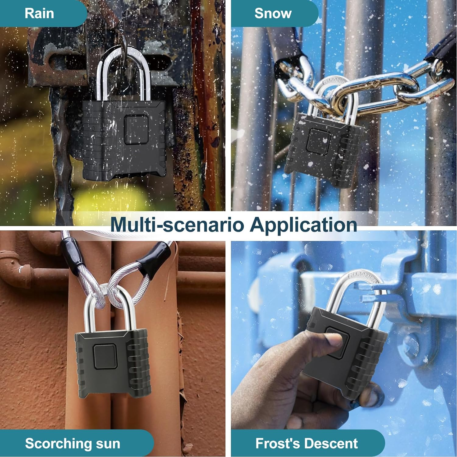 Heavy Duty Combination Padlock, 4 Digit Combination Lock Outdoor, One-Touch Unlocking, Weatherproof, Hidden Password Design for Home, School, Garage, Gate, Garden image number 4