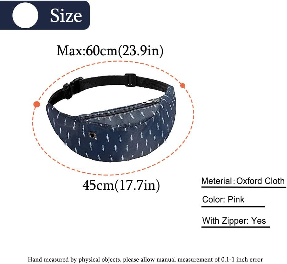 Waterproof Lady Fanny Packs Colorful Print Women Waist Bags Girls Hip Belt Bags Money Travelling Mountaineering Mobile Phone Sports Hiking Running Fashion Lightweight (Plume) image number 3