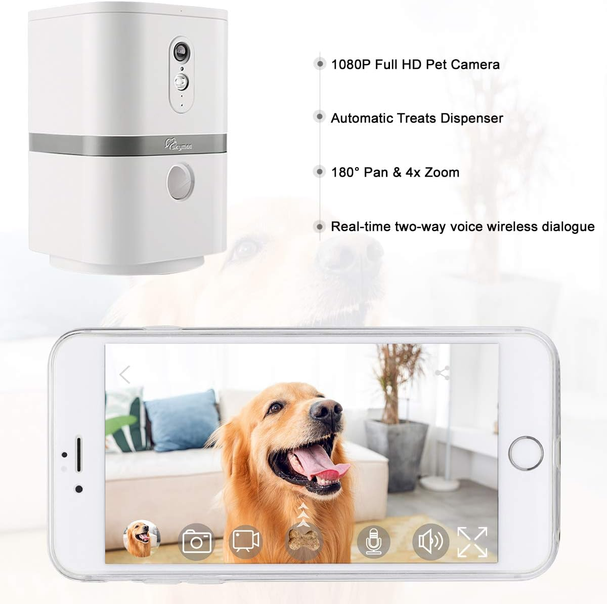 SKYMEE Smart Automatic Pet Feeder Food Dispenser for Cats & Dogs - 1080P Full HD Pet Camera Treat Dispenser with Night Vision and 2-Way Audio, Wi-Fi Enabled App for Iphone and Android image number 2