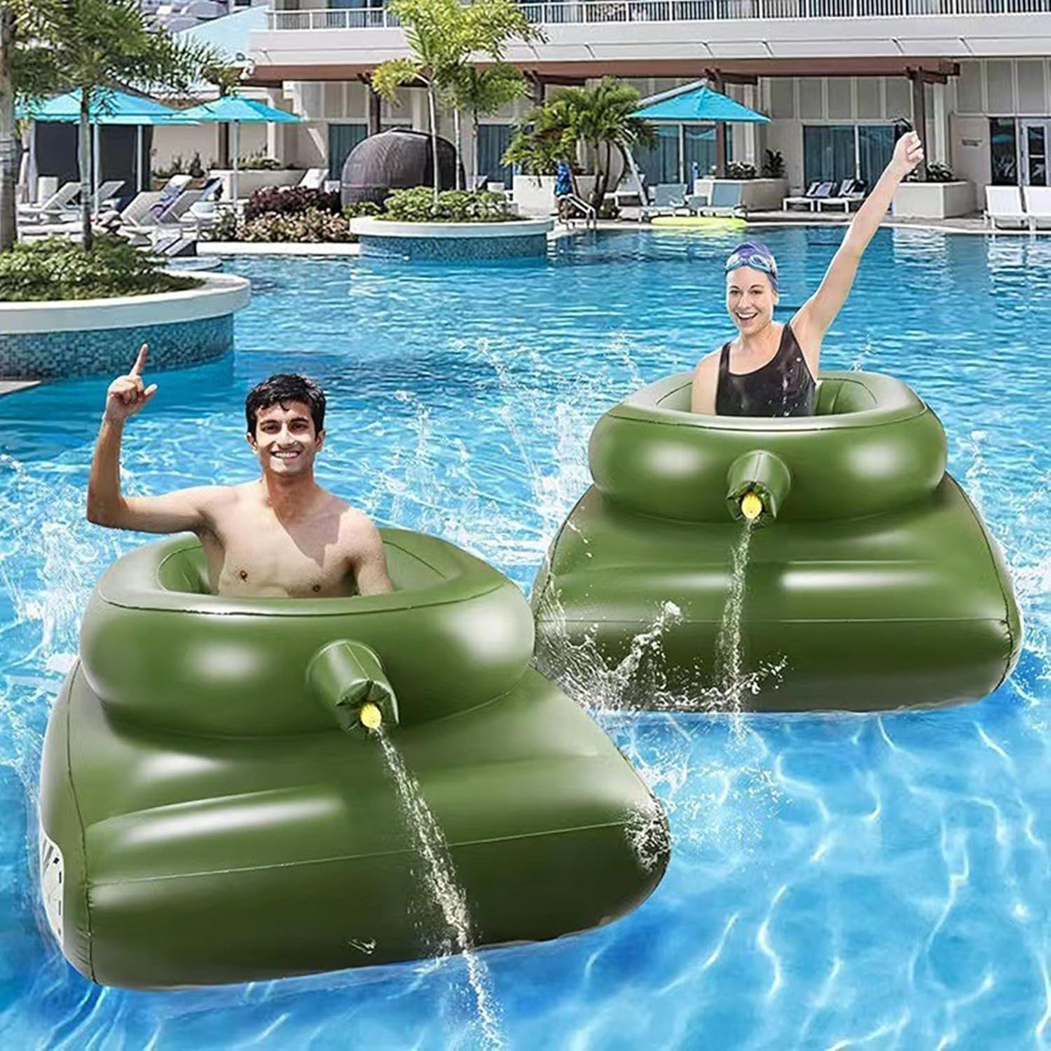 Tank Floaties with Built-In Water-Gun Multiplayer Swimming Pool Toys for Kids Adult Resistant PVC for Poolside Pool Float for Poolside Beach-Party Lake Summer Family Water Battle (Green) image number 4