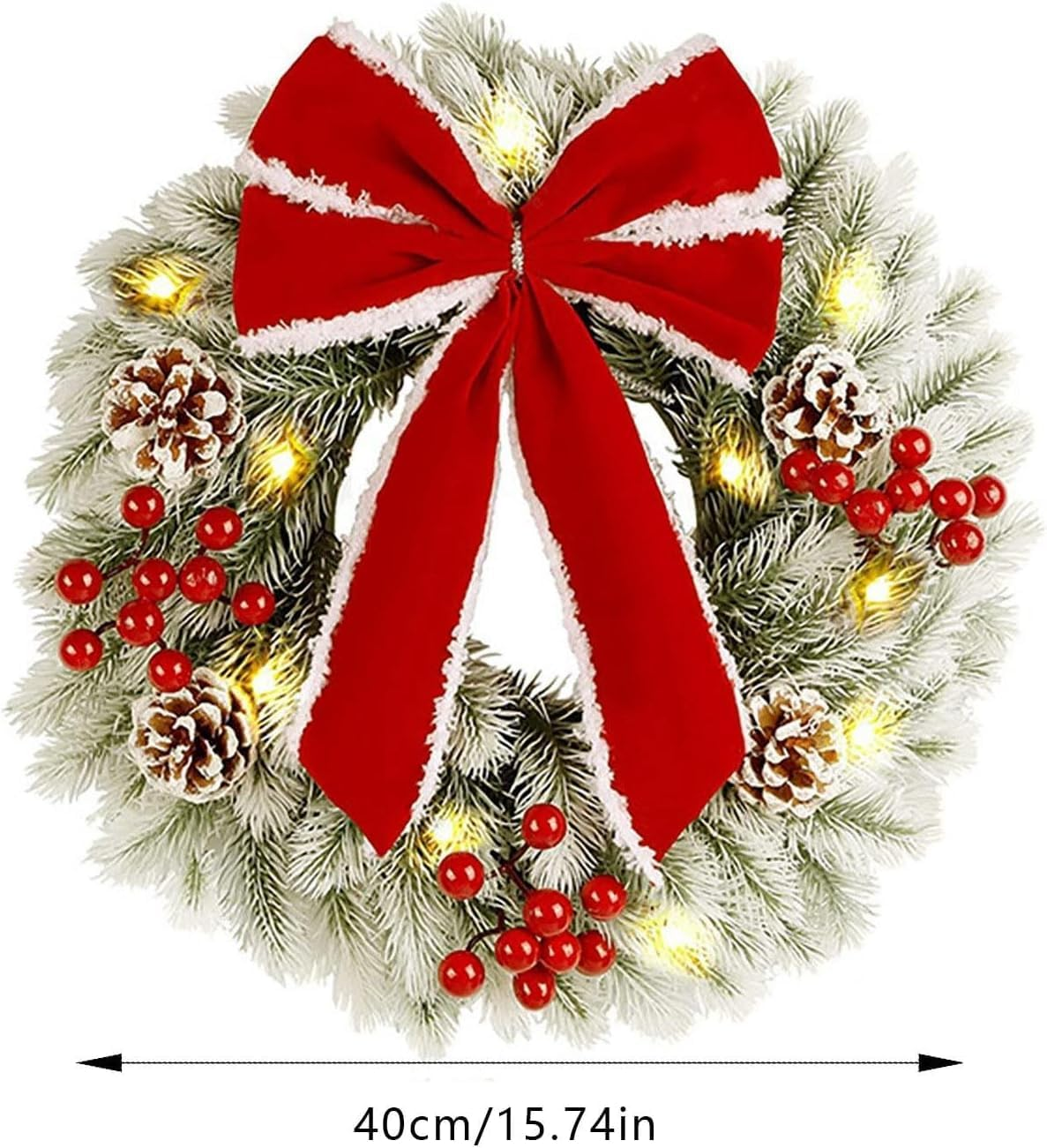 Christmas Wreath,Large Artificial Christmas Wreaths for Front Door,Xmas Wreaths with Bow Ribbon, Christmas Decor Winter Garlands Wreath for Outdoor Indoor Window Porch (E) - E image number 5