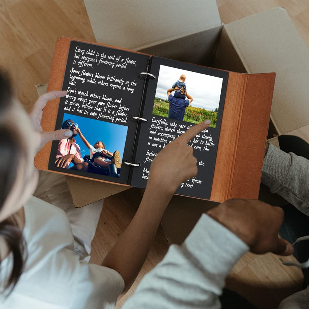 Leather Photo Album, Scrapbook Album with Retro Pendents, DIY Travel Vintage Photo Album, Family Photo Book Refillable 60 Pages for Anniversary Birthday Wedding (Red) - Red image number 2