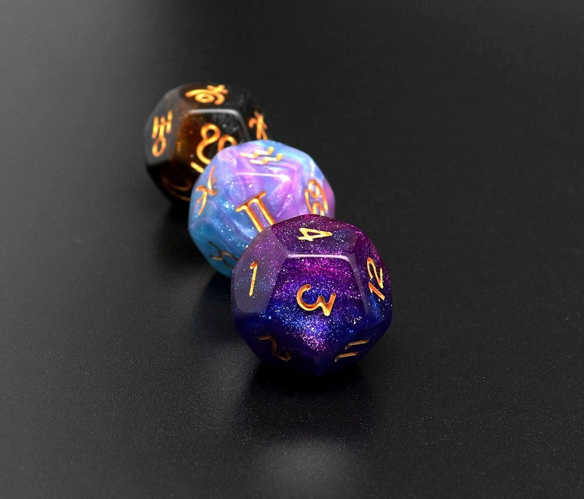 3 Pieces Acrylic Pearl Astrological Dice for Constellation Divination Accessory 3 Colors D12 Glitter Dice Set image number 4