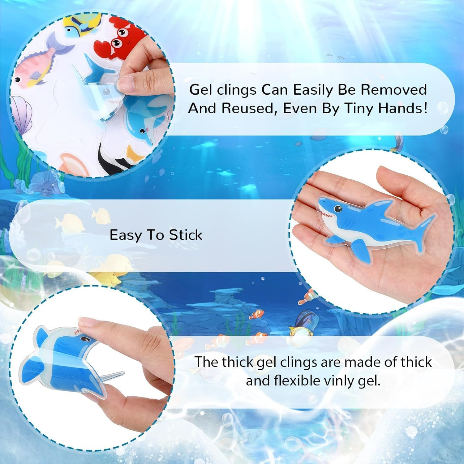 229 PCS Gel Clings Decals Stickers,Thick Gel Window Clings,Animal Dinosaur Ocean for Classroom Nursery Airplane Car Plane Decorations Birthday Party Supplies (8 Sheets) image number 2