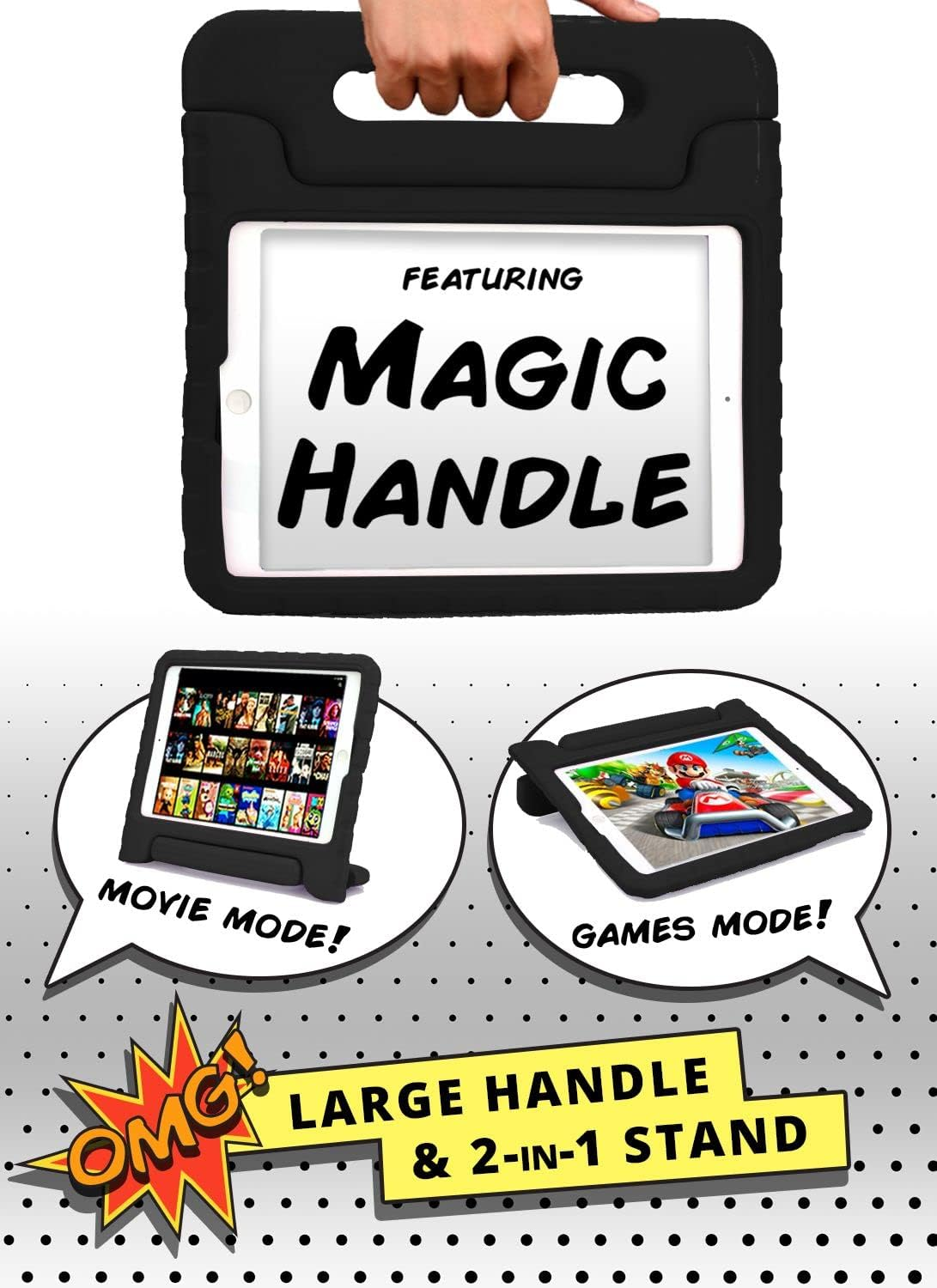 Official Cooper Dynamo Ipad 9Th Generation Case for Kids Fits Ipad 10.2, 8Th, 7Th Gen, Air 3, Pro 10.5 | Rugged, Lightweight, Kids Proof Case with Magic Handle & Stand, Pencil Holder (Licorice Black)