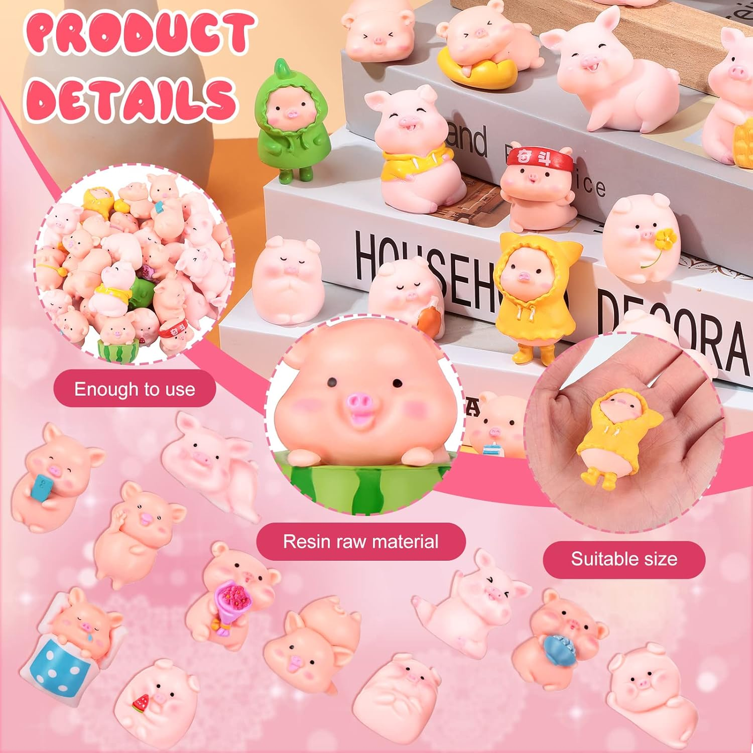 Maitys 31 Pieces Cute Pink Piggy Miniature Figurines Toys Pig Decor Toy Figurine Waterproof Tiny Party Decorations Mini Resin Garden for Cake Toppers Moss Landscape DIY Terrarium Crafts