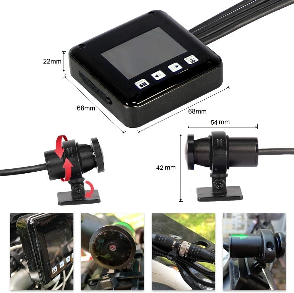 VSYSTO Motorcycle Dash Cam,All Waterproof,150 Degree Fish Eye,Motorbike Recording Camera Dvr,With 2'' Screen,Dual 1920X 1080P Front and Rear Camera Driving Recorder,Wdr,Rear Mirror Image image number 2