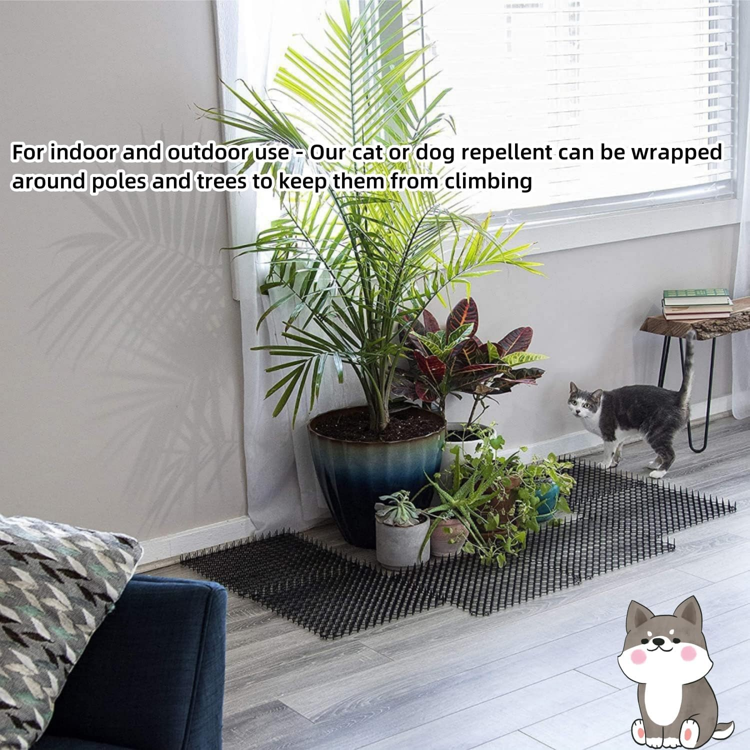 6.6 FT Cat Scat Mat with Spikes Black Cat Deterrent Mats Plastic Scat Mat for Cats Includes 8 U Nails image number 1