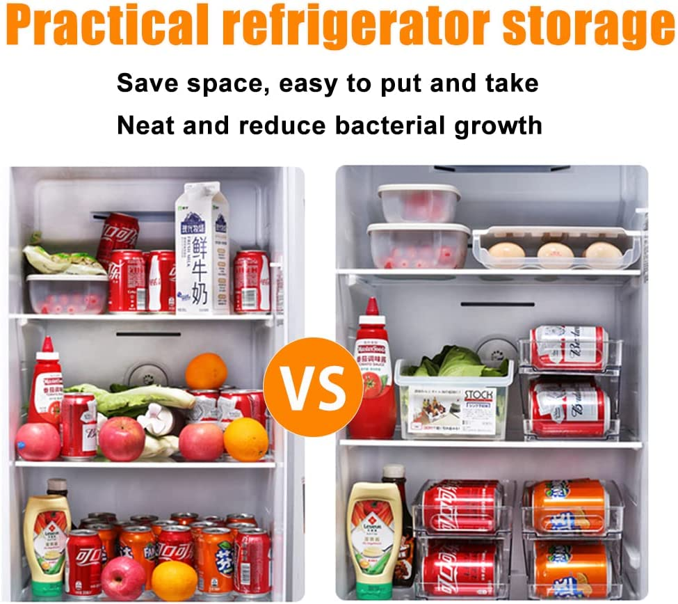 Fridge Organiser, Refrigerator Storage Bins with Rolling, 2-Tier Can Dispenser, Drink Food Storage, Home Kitchen Organisation, Soda Beverage Container, for Fridge Freezer Pantry Countertop Cabinets image number 1