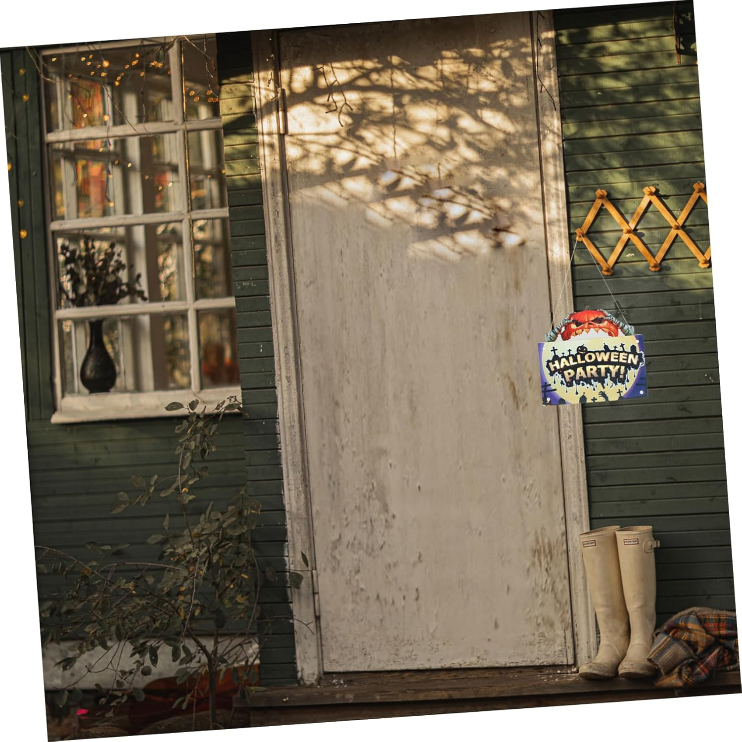 Wooden Halloween Door Sign Decorative Haunted House Prop Lighted Hanging Sign for Halloween Party Decor image number 3