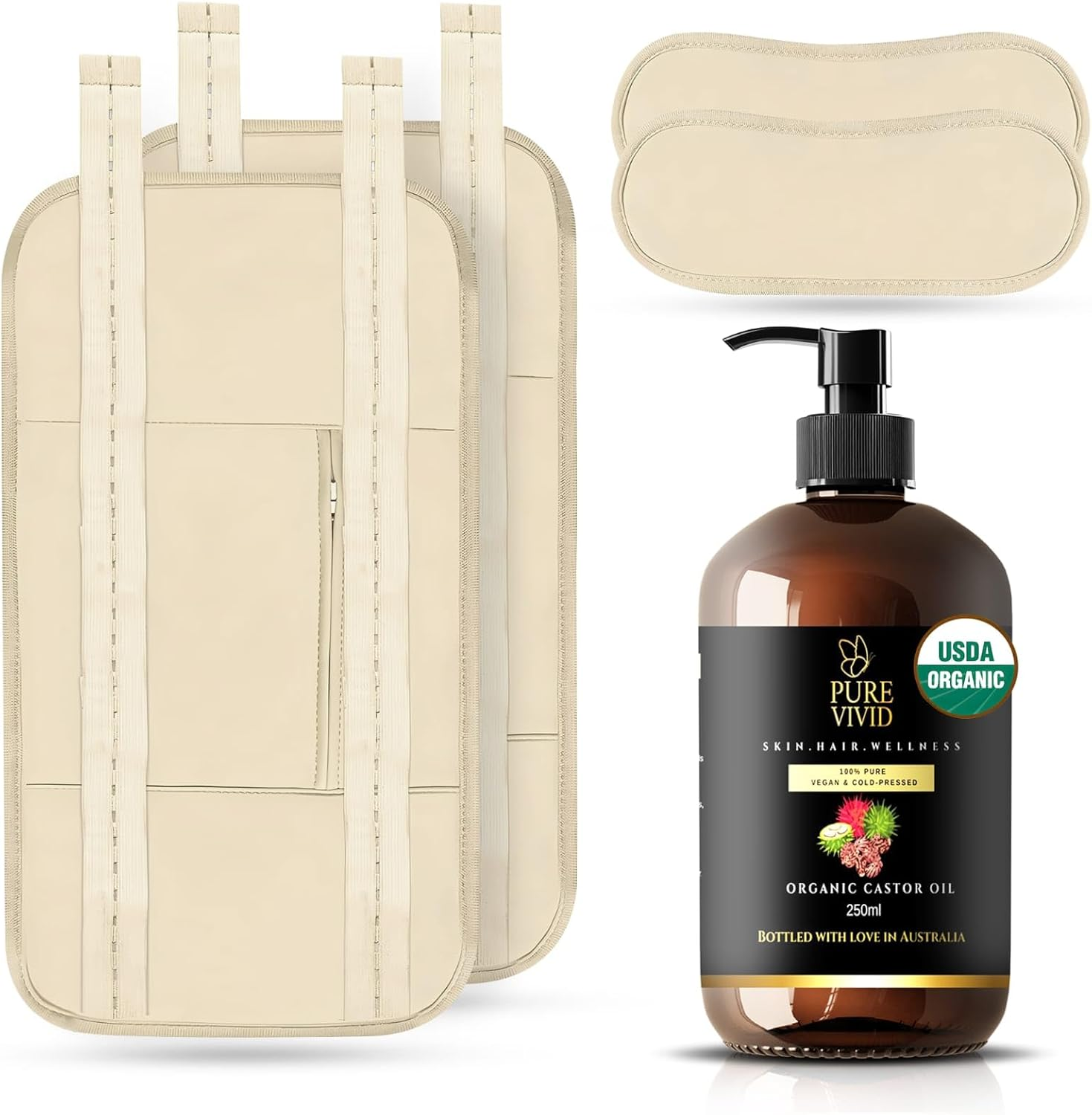 Organic Castor Oil Pack 250Ml+Reusable Castor Oil Wrap| Unisex Waist & Neck Compress Pads &ndash; 100% Pure Cold-Pressed May Help Hair Growth, Skin Moisturization, Eyelash and Eyebrows Enhancement image number 5