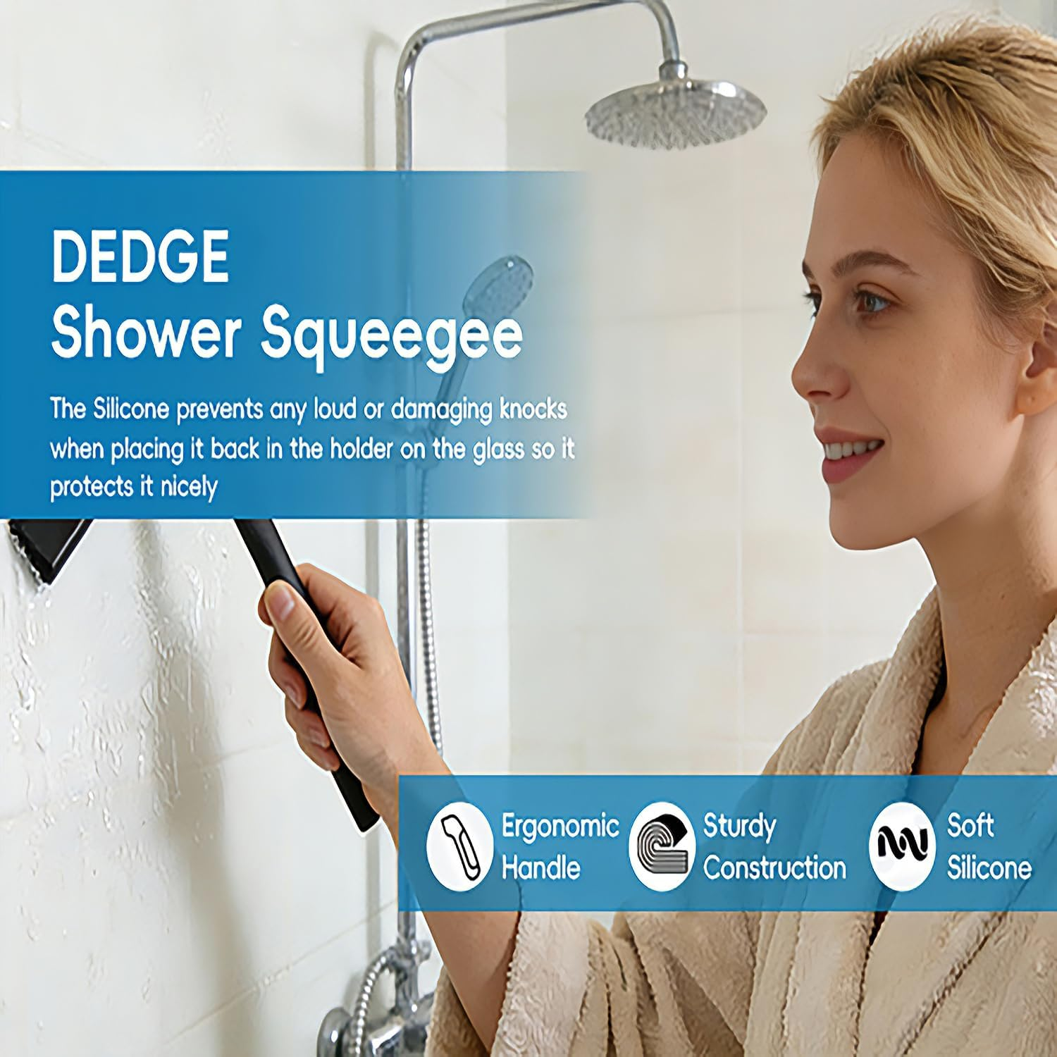 DEDGE Shower Squeegee for Shower Doors with 1 Hooks All-Purpose Glass Squeegee for Bathroom, Shower Doors, Car Windows,Black 11 Inches image number 4