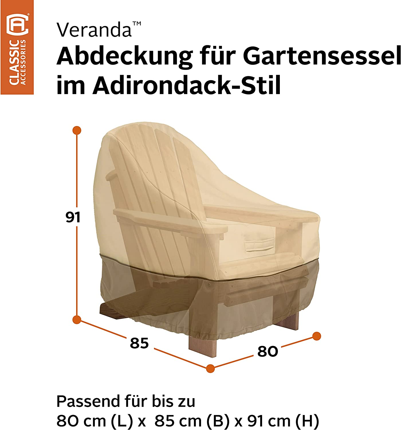 Classic Accessories Veranda Water-Resistant 31.5 Inch Adirondack Chair Cover, Patio Furniture Covers image number 6