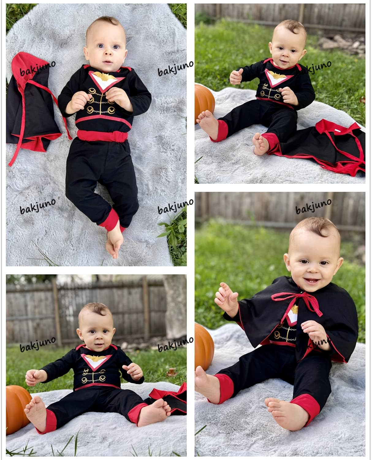 Bakjuno Newborn Baby Boys Girl Gothic Vampire Costume Deluxe Set Dracula Vampire Halloween Party Dress Up image number 3