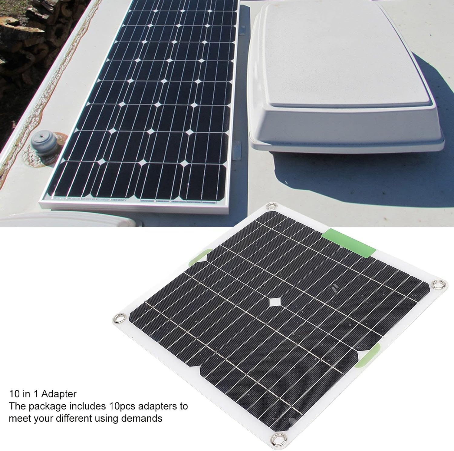 Semi Flexible Solar Panels, High Efficiency 200W 12V Monocrystalline Solar Panel Kit, Solar Panel Trickle Charging Kits for Rvs, Cars, Boats, Camping, 10 in 1 Adapter image number 3