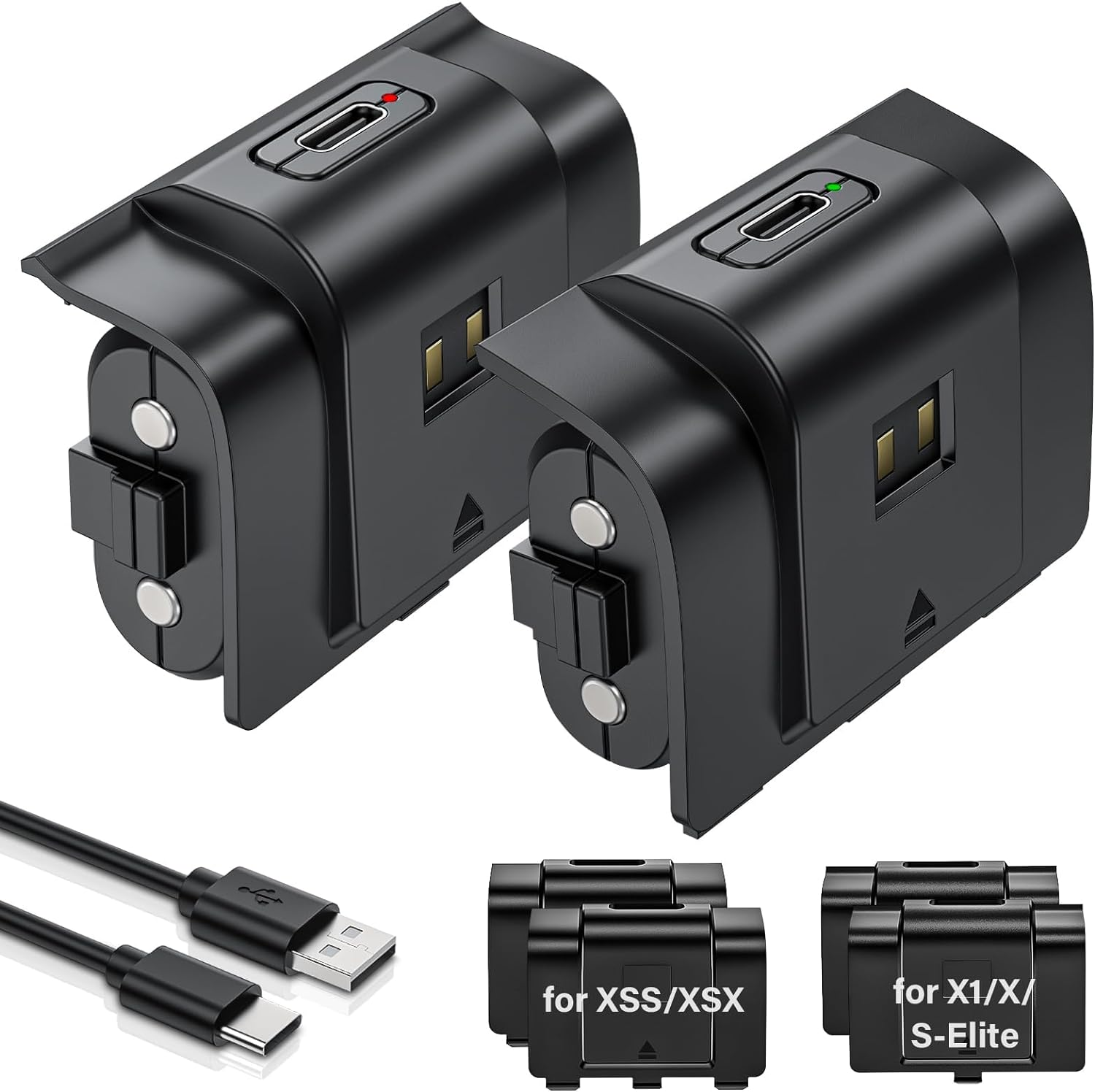 Rechargeable Controller Battery Pack for Xbox, XICEN 2X4800Mwh(1800Mah) Batteries Pack with USB-C Charging Cable for Xbox Series X/S, Xbox One, Elite Remote Play and Charge Kit with 4 Cover(2 Pack) image number 3