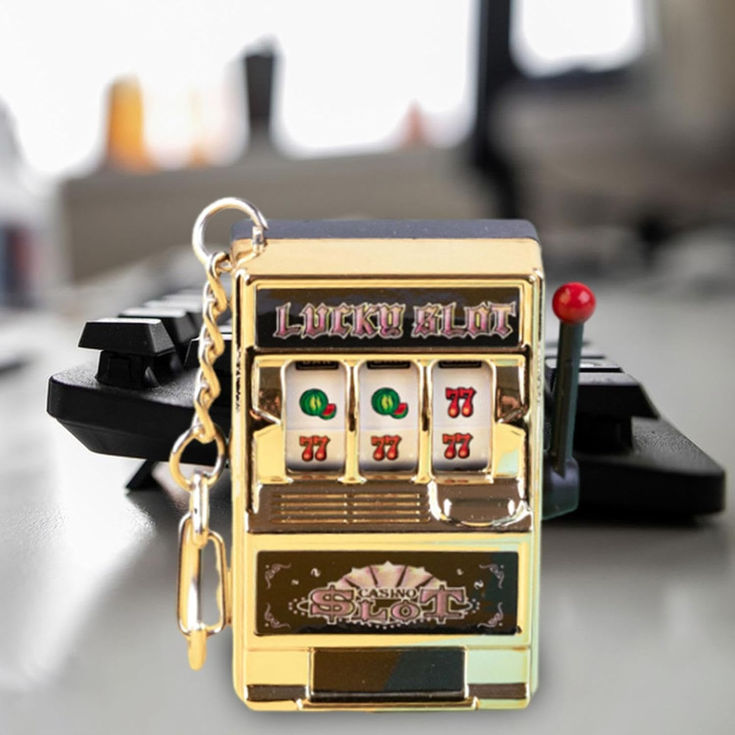 Mini Slot Machine Toy Mini Arcade Game Toy Birthday Keychain Fruit Machine Slot Pendant Party Decoration for Boys Girls Women , Golden image number 5