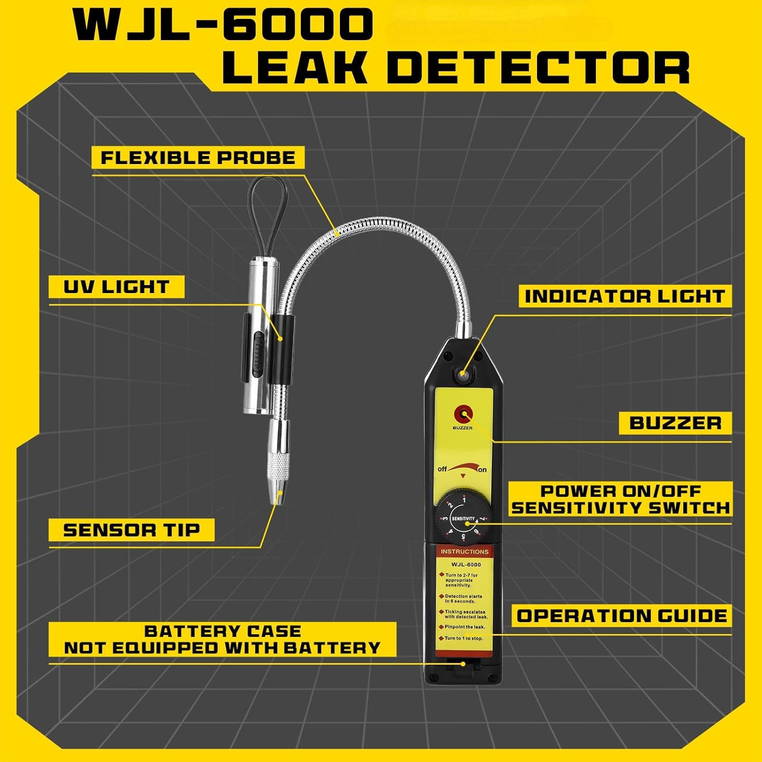 Ac Leak Detector Kit Tool Wjl-6000 Refrigerant Leak Detector with 68 LED UV Flashlight and Yellow UV Protective Glasses for HVAC Air Conditioner R22 R410A R134A(Yellow)
