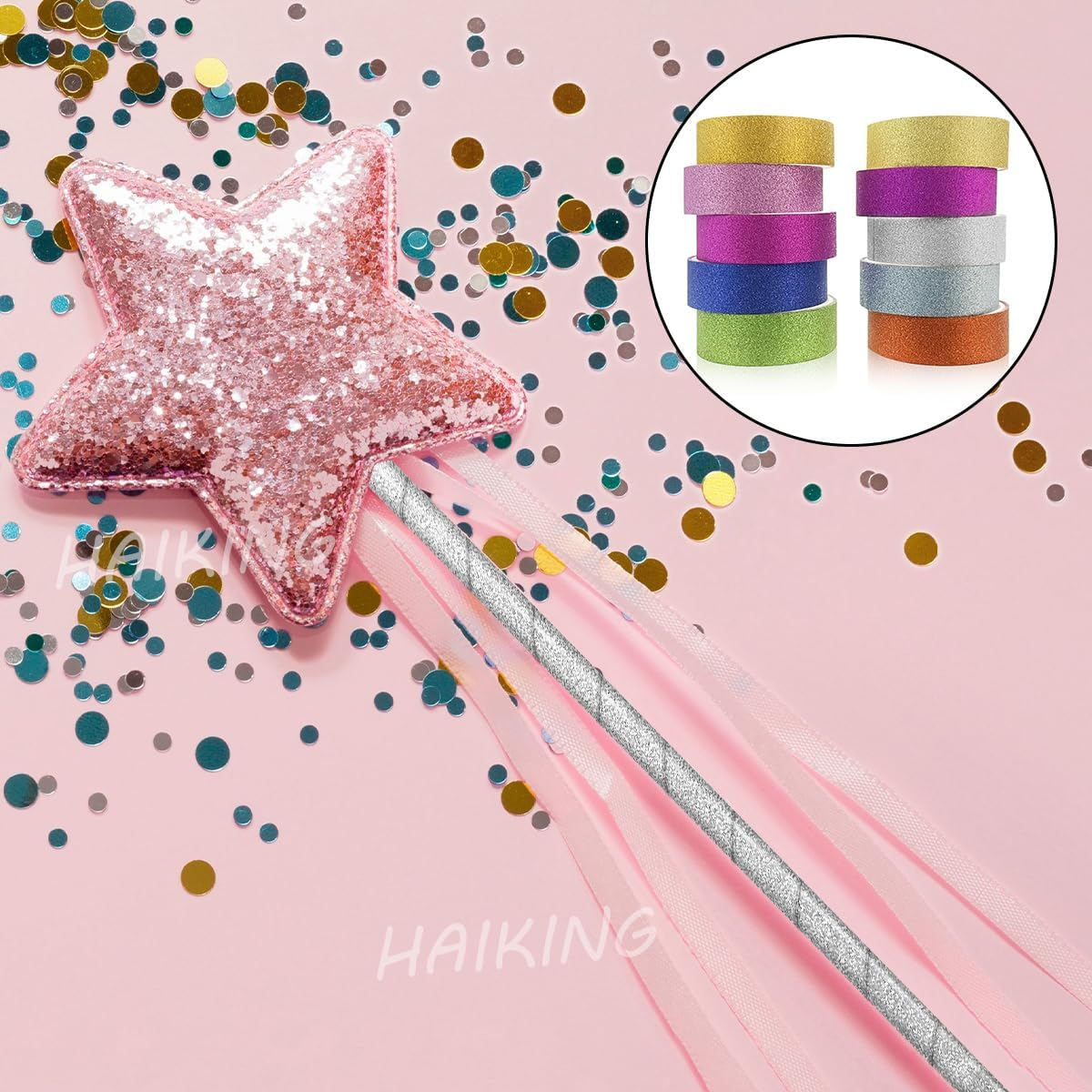 Glitter Washi Tape Set, 10 Rolls Colored Sparkle Decorative Tapes for Craft, Scrapbook, Gift Wrapping (3M/9.8Ft) image number 5