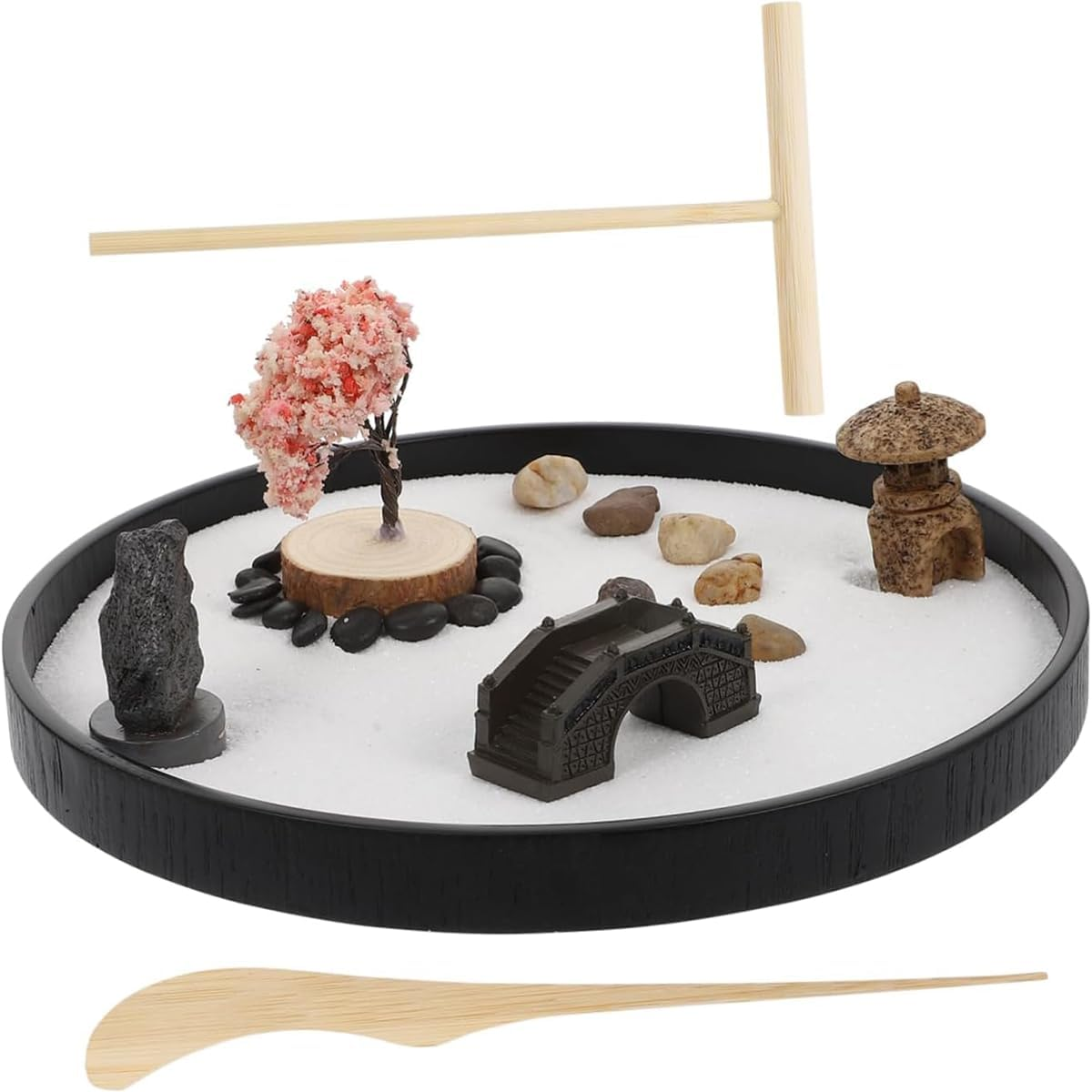 Zen Garden Desk Kit - 8IN, round Tray with Rake, Mini Zen Japanese Decor, for Home Office Relaxation, Meditation, and Gift image number 3
