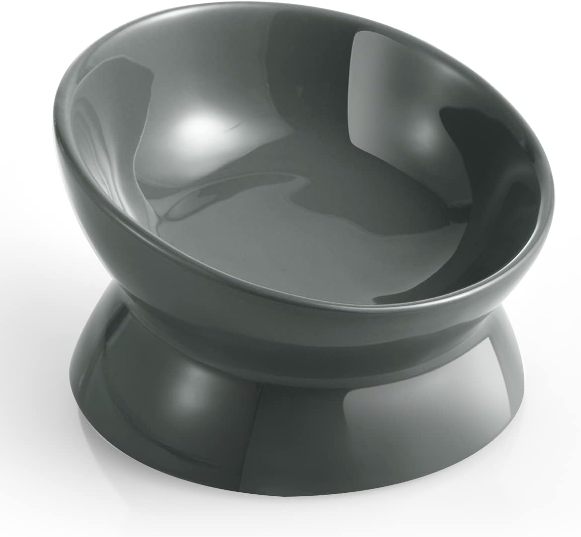 Loejan Elevated Cat Food Bowl, 5 Oz Ceramic Raised and Tilted Pet Water Bowl, anti Vomiting and Protect Pets' Spines Cat Dishes for Small Dog, Fat Faced Cat, Kitten (White, 5 OZ)