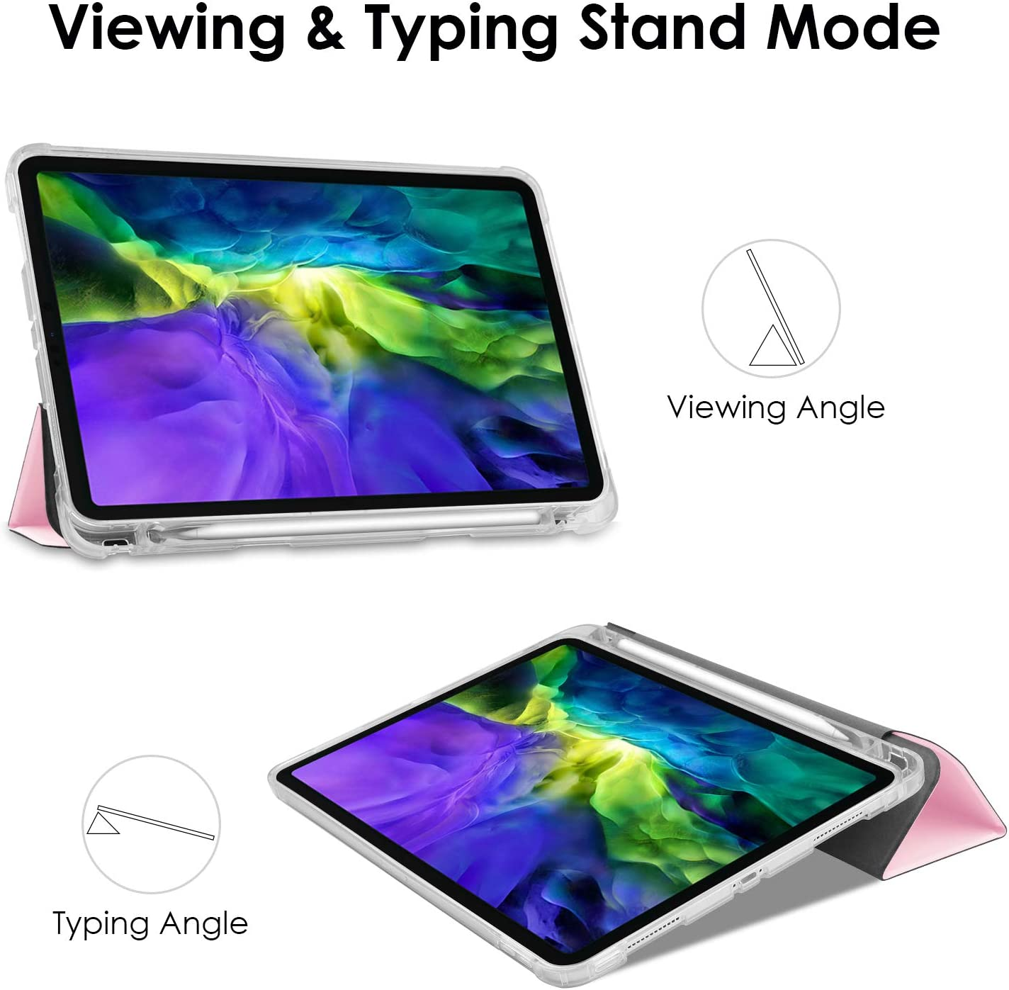 T Tersely Case Cover for Ipad Air 11-Inch 2024/ Ipad Air 5/4 (2022/2020 5Th/4Th Generation 10.9-Inch) with Pencil Holder,Slim Stand Hard Back Shell Smart Auto Sleep/Wakeup Cover (Pink) image number 6