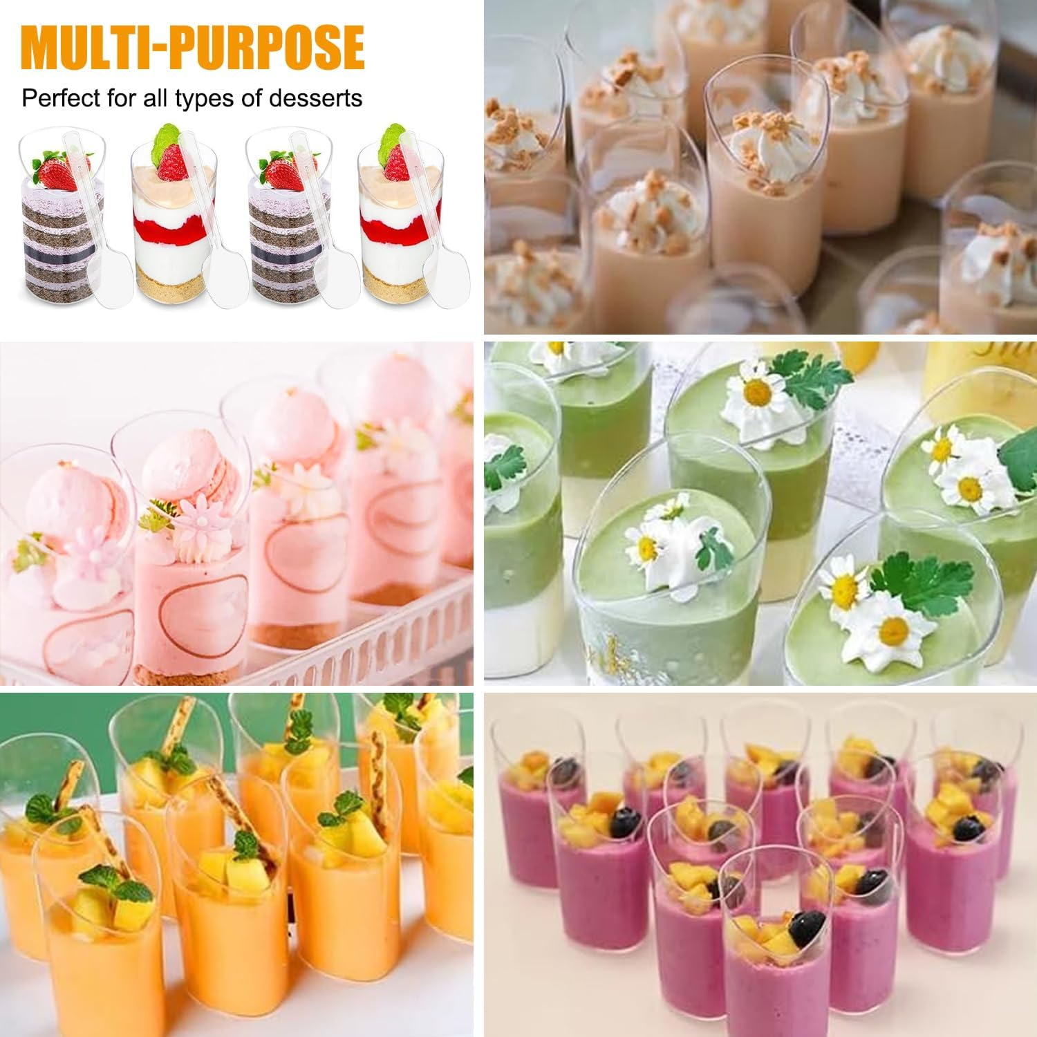 50-Pack Clear Dessert Cups with Spoons, 80Ml/2.7Oz Reusable Plastic Tasting Bowls for Appetizers Desserts Yogurt Mousse Jelly Pudding Ice Cream image number 4