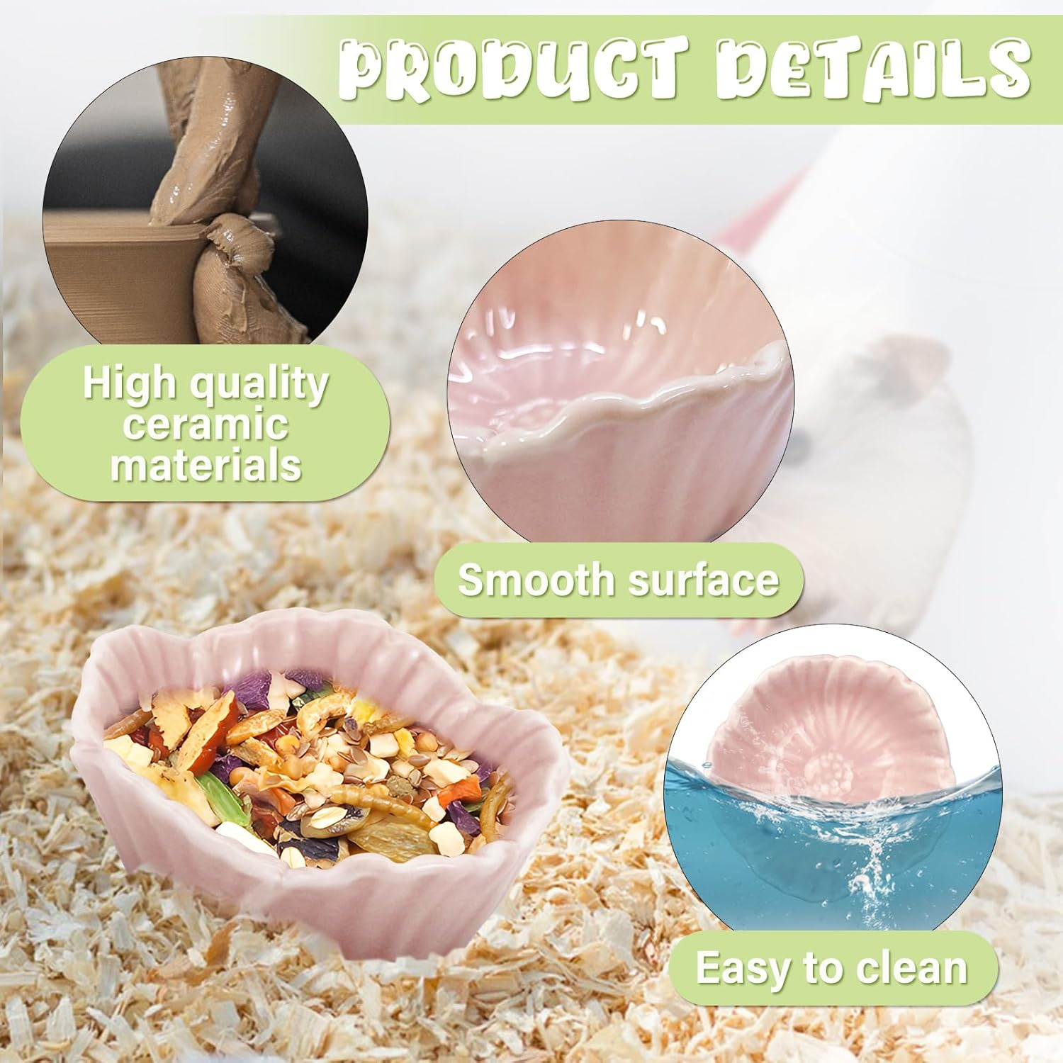 Small Ceramic Hamster Bowl, Easy to Clean anti Flipping Hamsters Food and Water Bowl, Small Animal Bowls for Dwarf Hamster, Parrots (Yellow+Green, S,2Pcs) image number 3