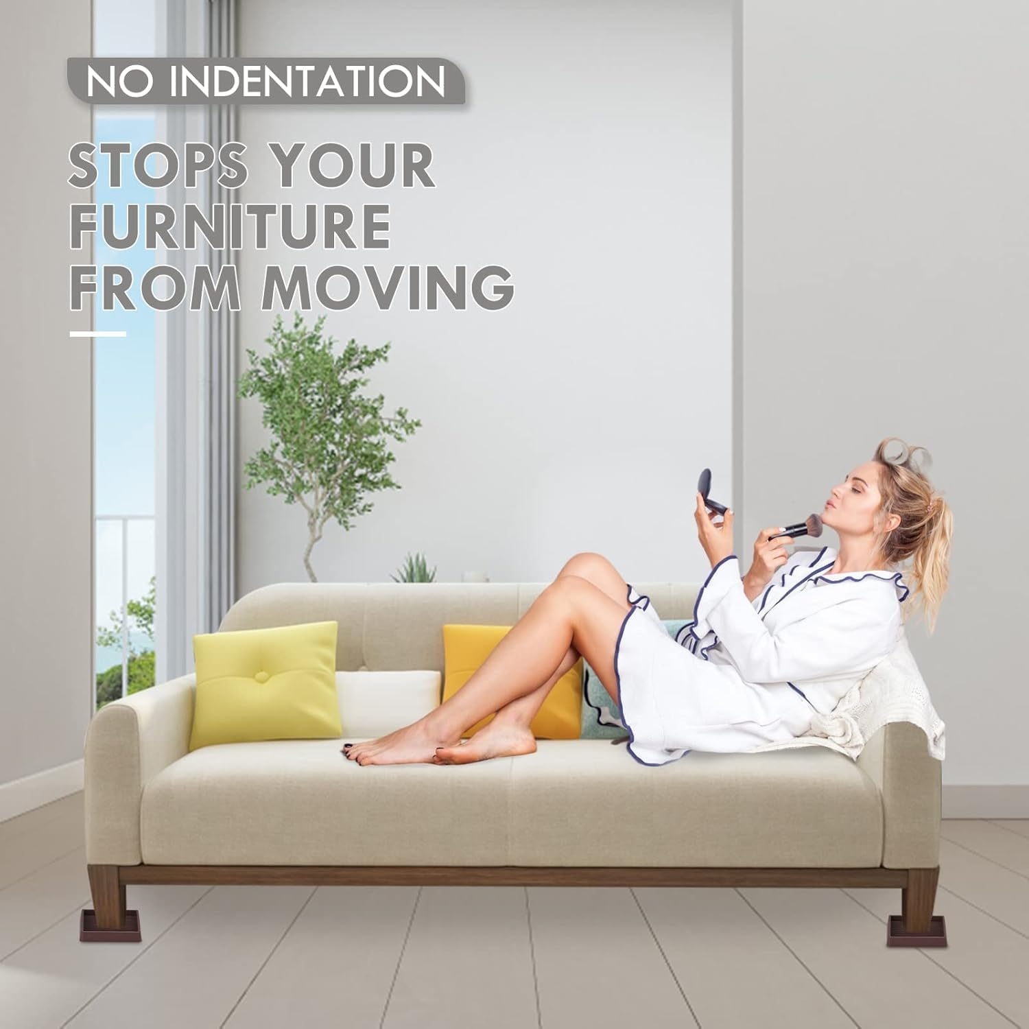 Non-Slip Rubber Caster Cups - Anti-Skid Furniture Pads for Bed, Couch, Table & Chair - Furniture Grippers & Floor Protectors - 4 Pack, Black image number 3