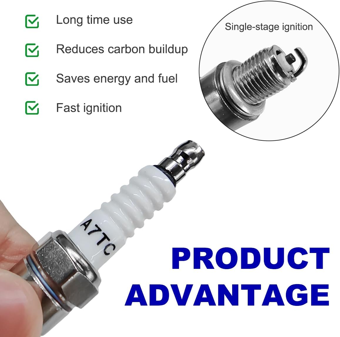 2PCS Spark Plug, A7TC Spark Plug for GY6 50Cc 70Cc 90Cc 110Cc 125Cc ATV Scooter Dirt Bike Moped Go Kart Racing Bike, Spark Plugs A7TC Compatible with C7HA C5HA PZ7HS S102F Z12 - 1 Pcs image number 5