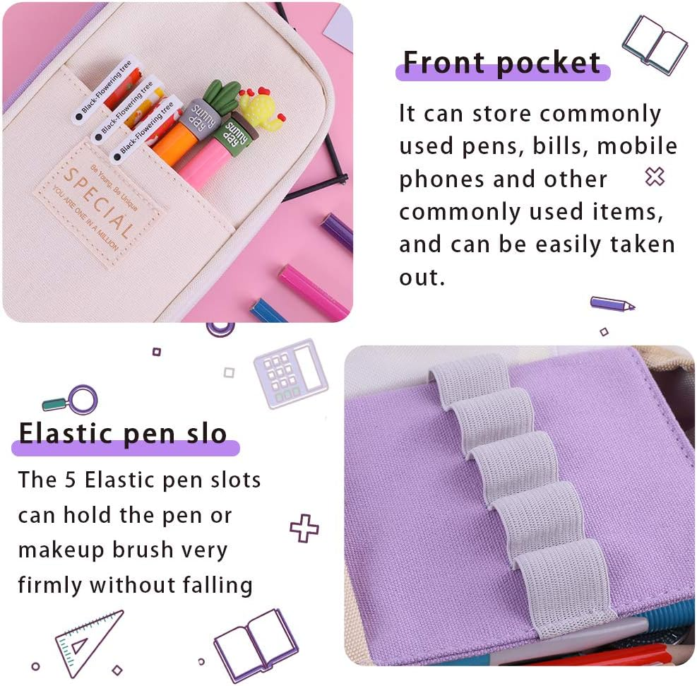 Isuperb Canvas Pencil Case Folder Scalable Pencil Case Pens School Folder for Girls, Boys and Teenagers (Purple) image number 5