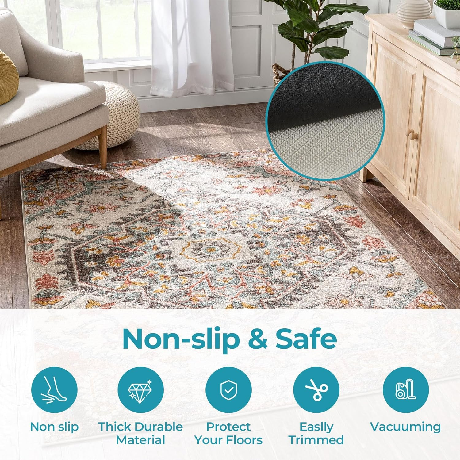 100&times;200 Cm Non Slip Area Rug Gripper, Rug Gripper for Hardwood Floors, Laminate, Vinyl, Stone & Tile, anti Slip Area Rug Pad for under Rugs image number 4