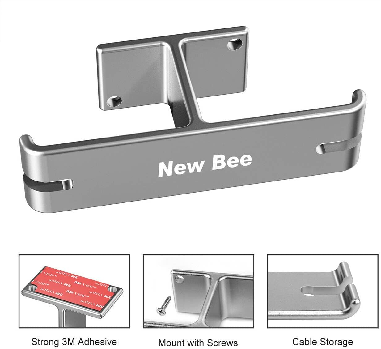 AIMALL Universal DJ Headphone Hanger Hook - Dual Headset Mount Holder under Desk with Cable Organizer, Sturdy Aluminum Alloy, Easy Installation - Silver image number 5