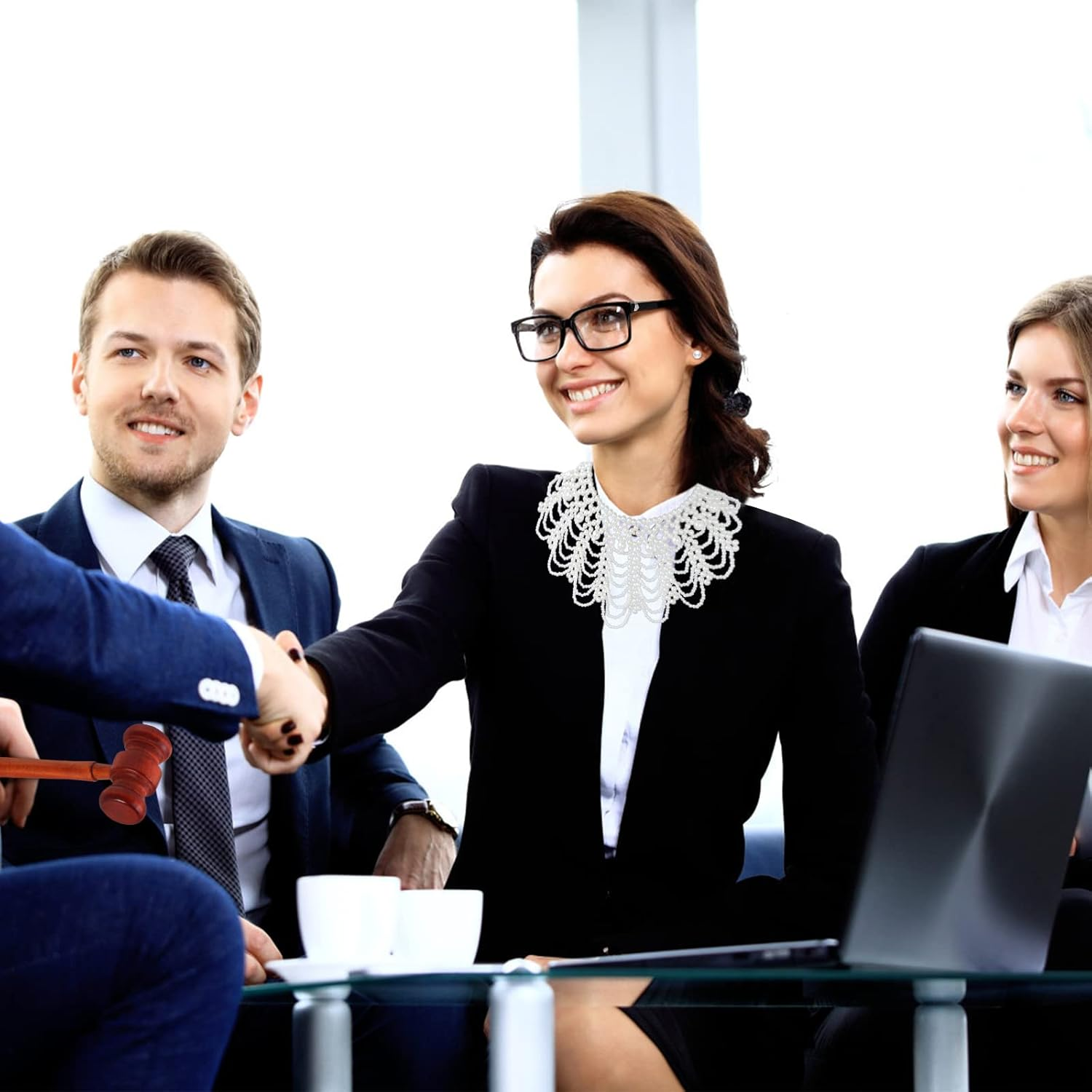 4 Pieces Judge Costume Accessories Set Women'S RBG Dissent Collar Beaded False Collar Necklace Costume for Halloween image number 4