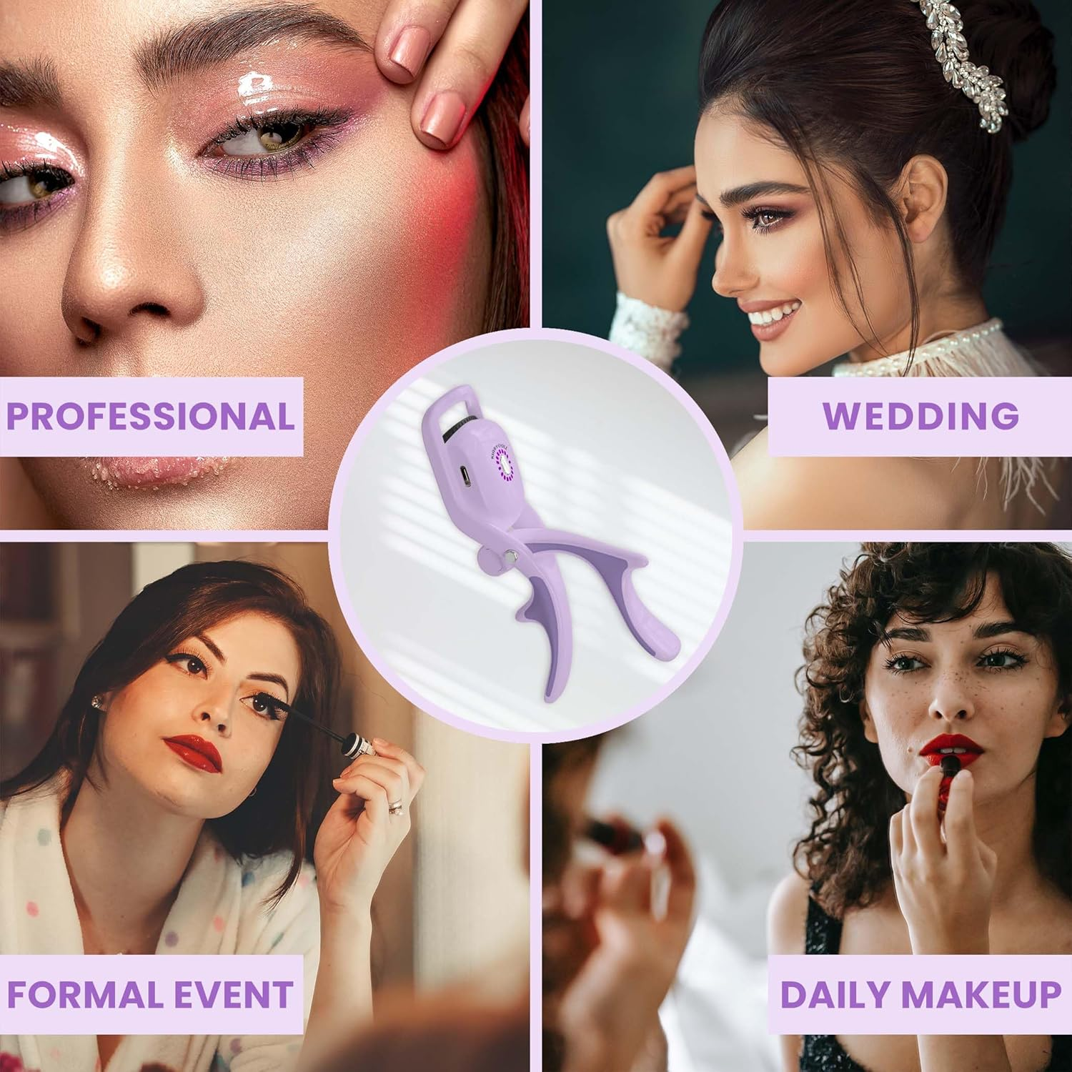 Electric Heated Eyelash Curler Kit Hot Lash Therapy Professional Eyelash Tools Battery Powered Lash Lifter Rechargeable Clamp for Various Eye Types Plastic Material (Colour Purple) - Lavender Haze-Purple image number 4