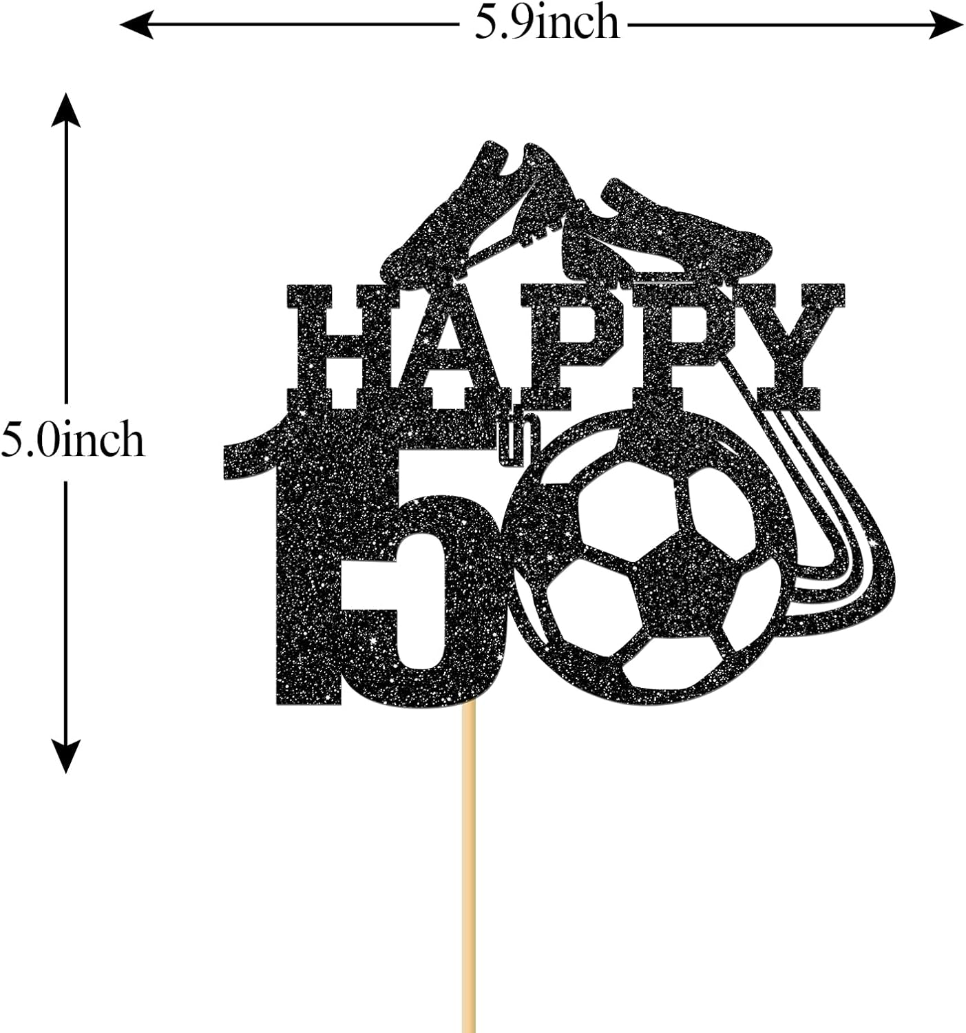 Monmon & Craft Soccer 15Th Birthday Cake Topper/Sport Theme Soccer Ball Cake Docer/Soccer Player Boy 15Th Birthday Party Decorations - Black Glitter