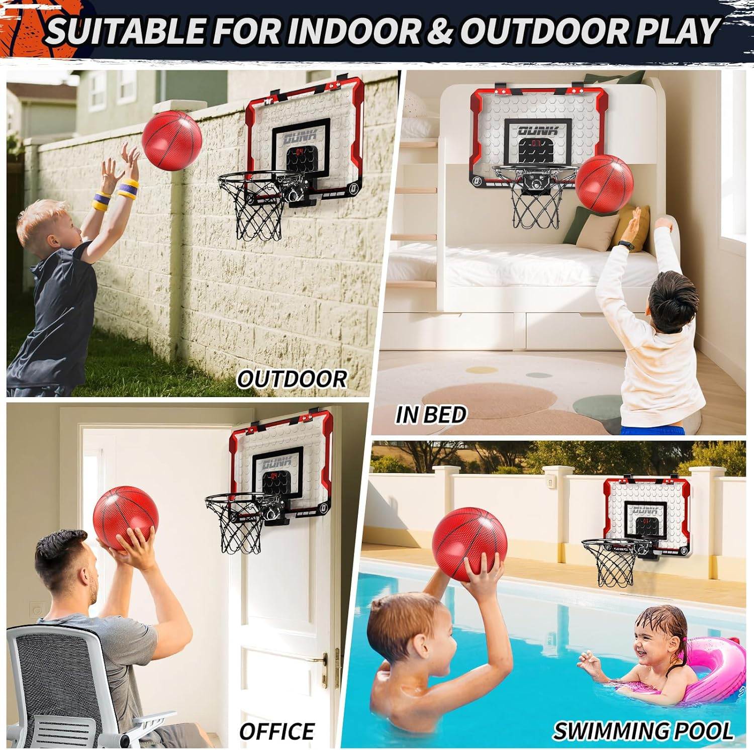 Basketball Hoop for Kids 3 4 5 6 7 8 Year Old Boys - Ball Toys Game with 4 Balls, Indoor Outdoor Sports Games for Kids Aged 3-12, Teens Gift image number 2