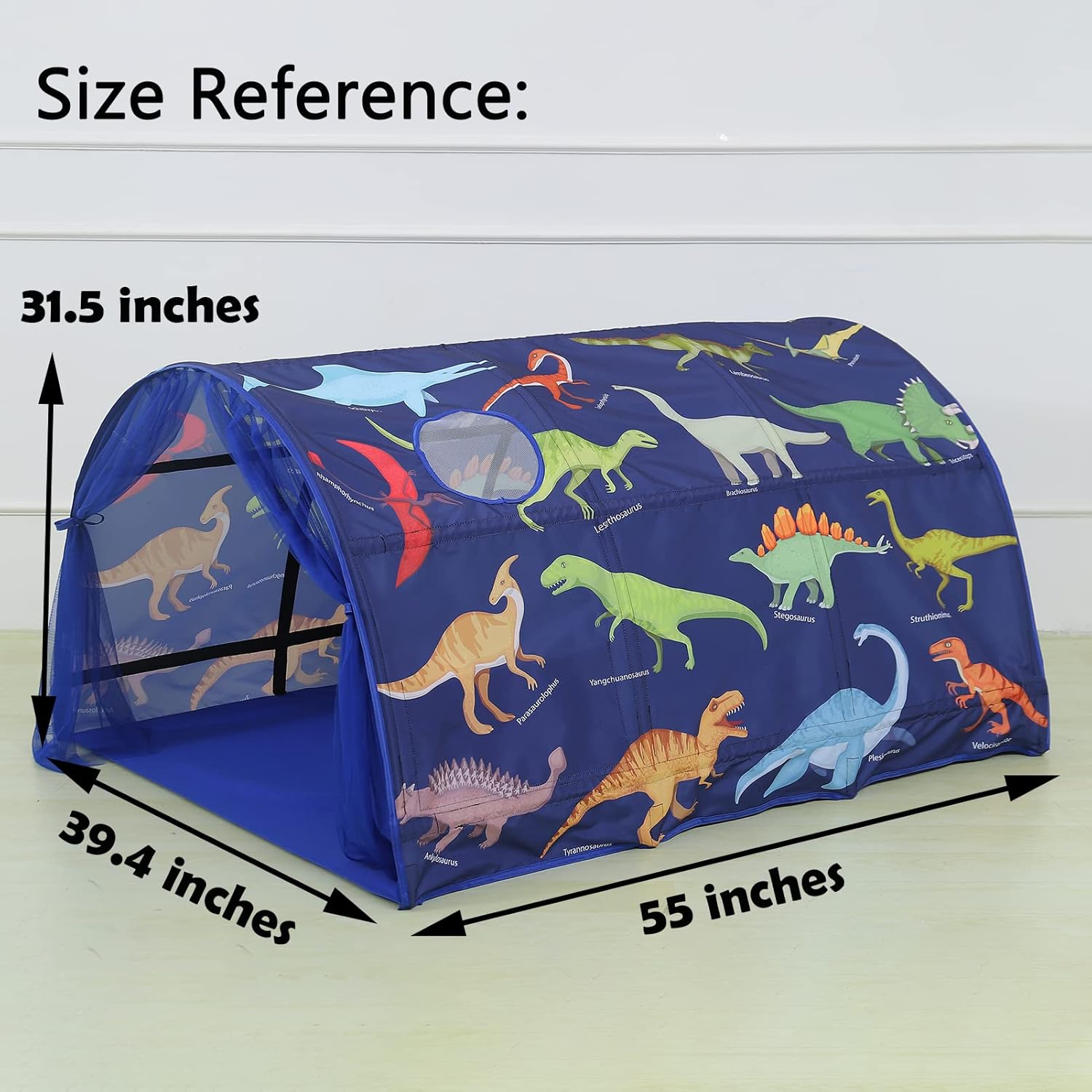 Bed Tent for Toddler Foldable Game House Children Play Tents Breathable Cottage Combination Sleeping Canopy Playhouse Double Net Curtain with Storage Bag, Dark Blue-Dino,(Bed Tent-Dino) image number 3