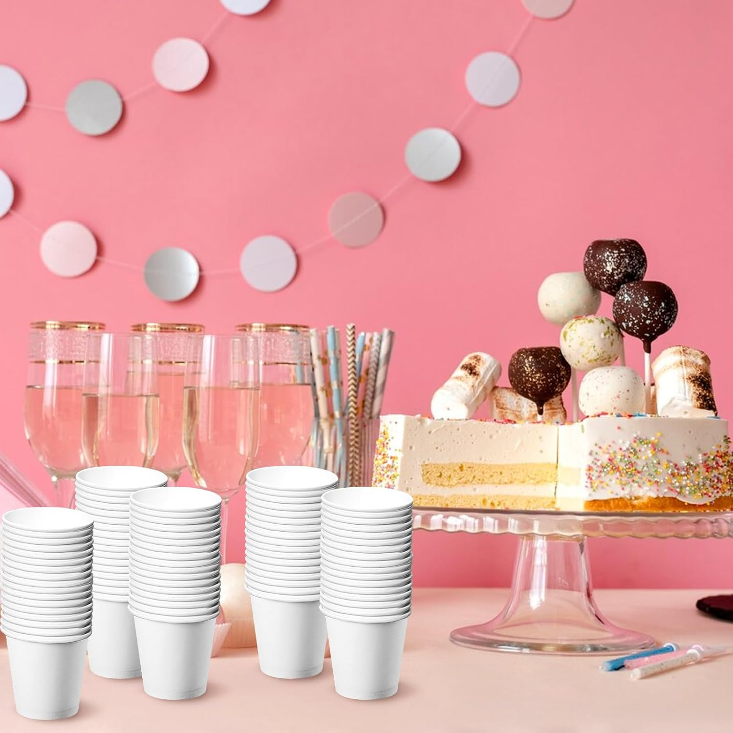 100Pack Shot Cups,50Ml Multi Use Handy Paper Cups,Stackable Cup Travel Supermarket Mini Disposable Cups for Wedding Birthday Party Supplies Beer Drinking Serving Snacks Samples Tastings image number 5