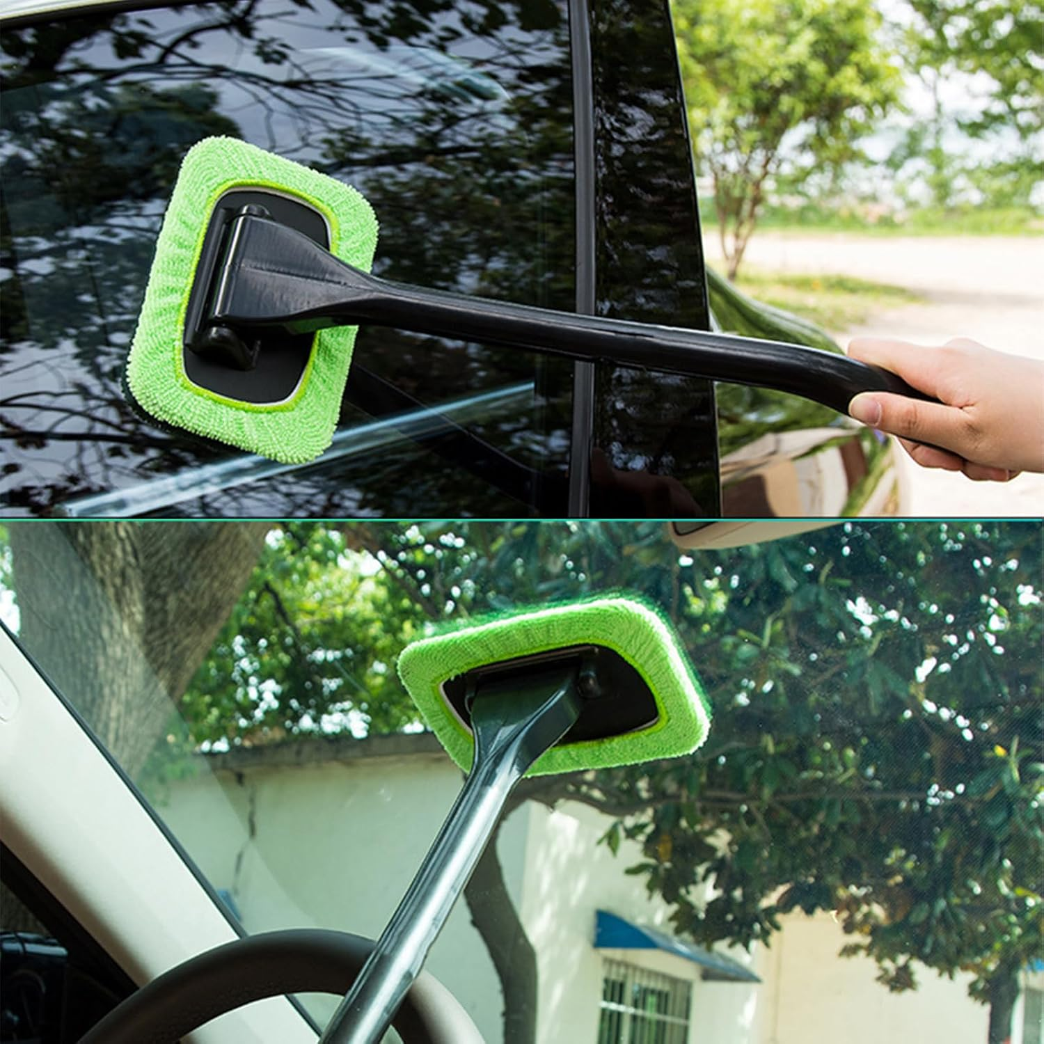 Microfiber Car Window Cleaning Tool, 4 Washable Reusable Cloth Pads,A 180 &deg; Twist Handle image number 2