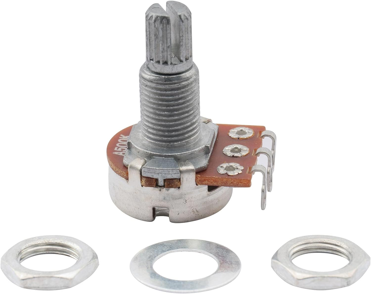 Musiclily Basic A500K Metric Mini Potentiometers Split Shaft Audio Taper Pots for Electric Guitar Bass (Set of 2) image number 1