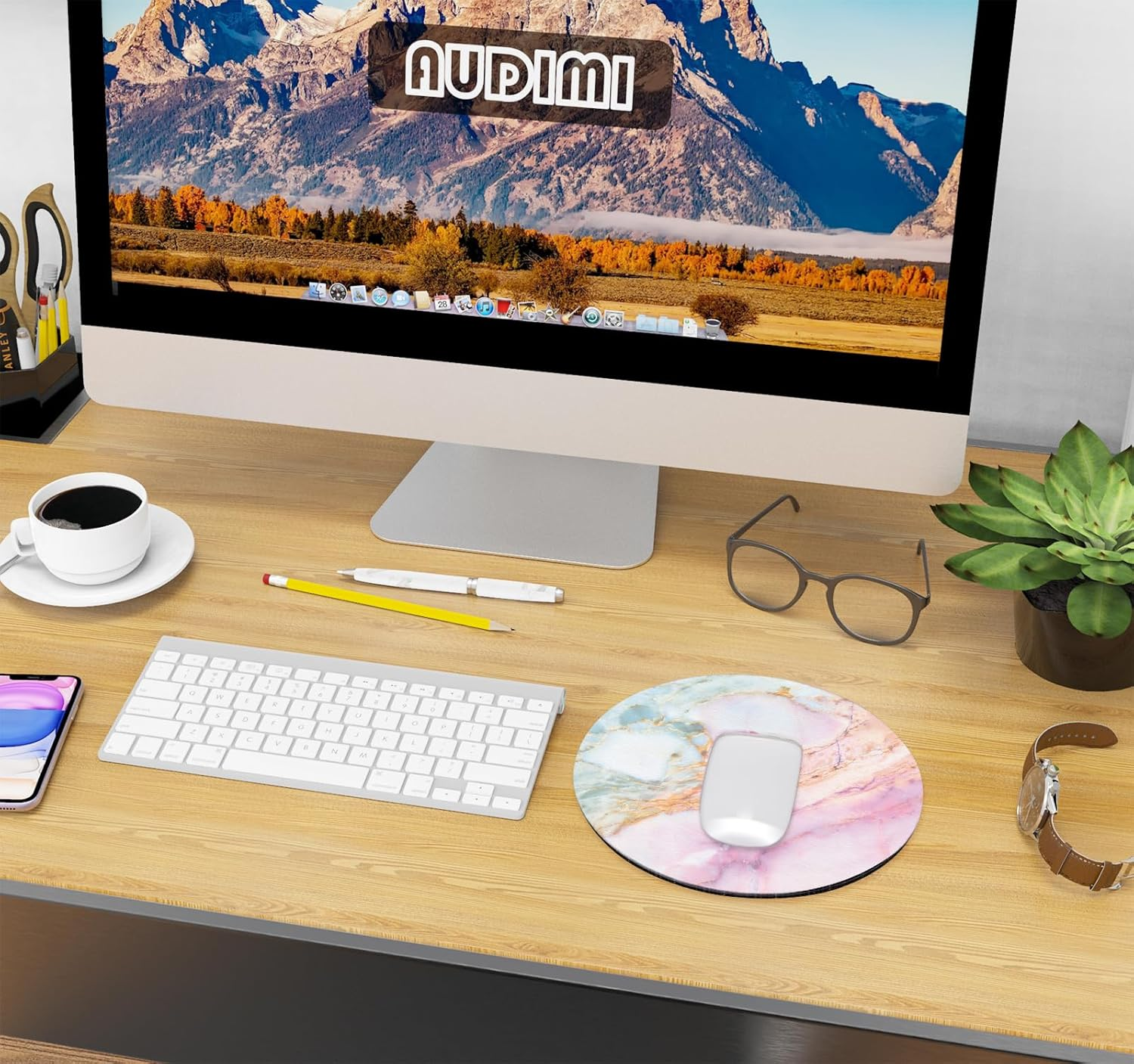 Small Mouse Pad 7.9 X 7.9 Inch, Audimi round Mouse Pad for Laptop Wireless Mouse Home Office Travel, Portable & Washable Cute Marble image number 5