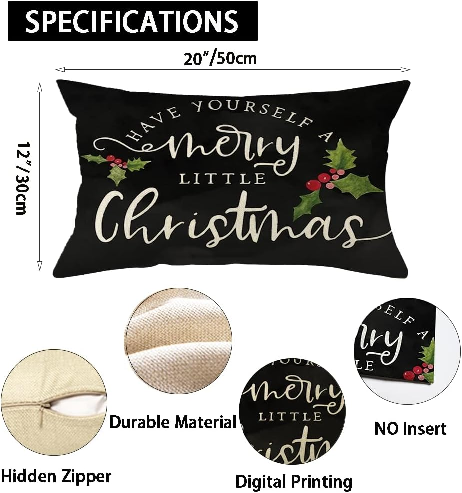 Have Yourself a Merry Little Christmas Throw Pillow Cover, 12 X 20 Inch Winter Christmas Holiday Farmhouse Cushion Case Decoration for Sofa Couch image number 2