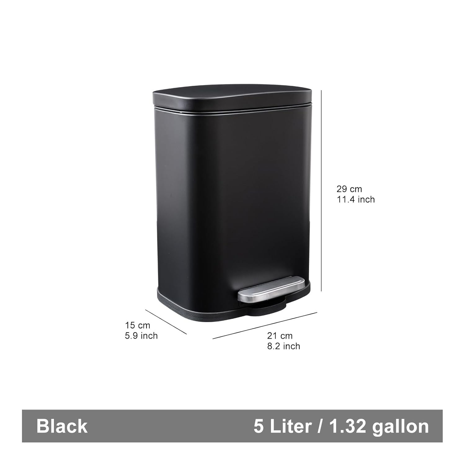 DJLEE 5 Liters 5L Small Trash Can Trash Bin Kitchen Waste Box Bathroom Bins with Lid Small Dust Bin Pedal Garbage Can Kitchen Bin Toilet Office Bedroom Trash Can Metal Black