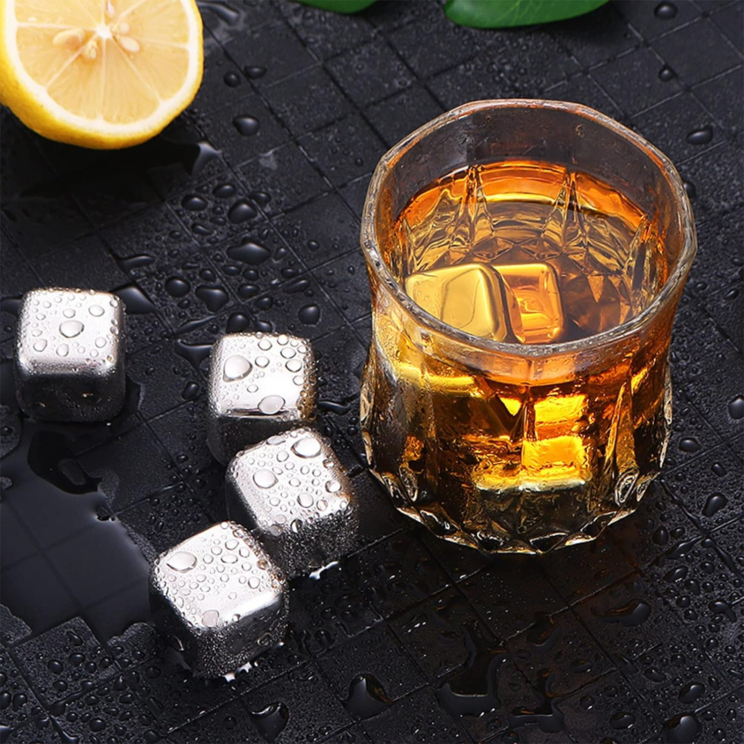 Valuehall Whiskey Stones 8PCS Stainless Steel Ice Cubes Reusable Metal Ice Cube Whiskey Rocks Chilling Stones with Free Tongs and Ice Freezer Storage Tray for Whiskey Wine Beer V4C07 image number 6