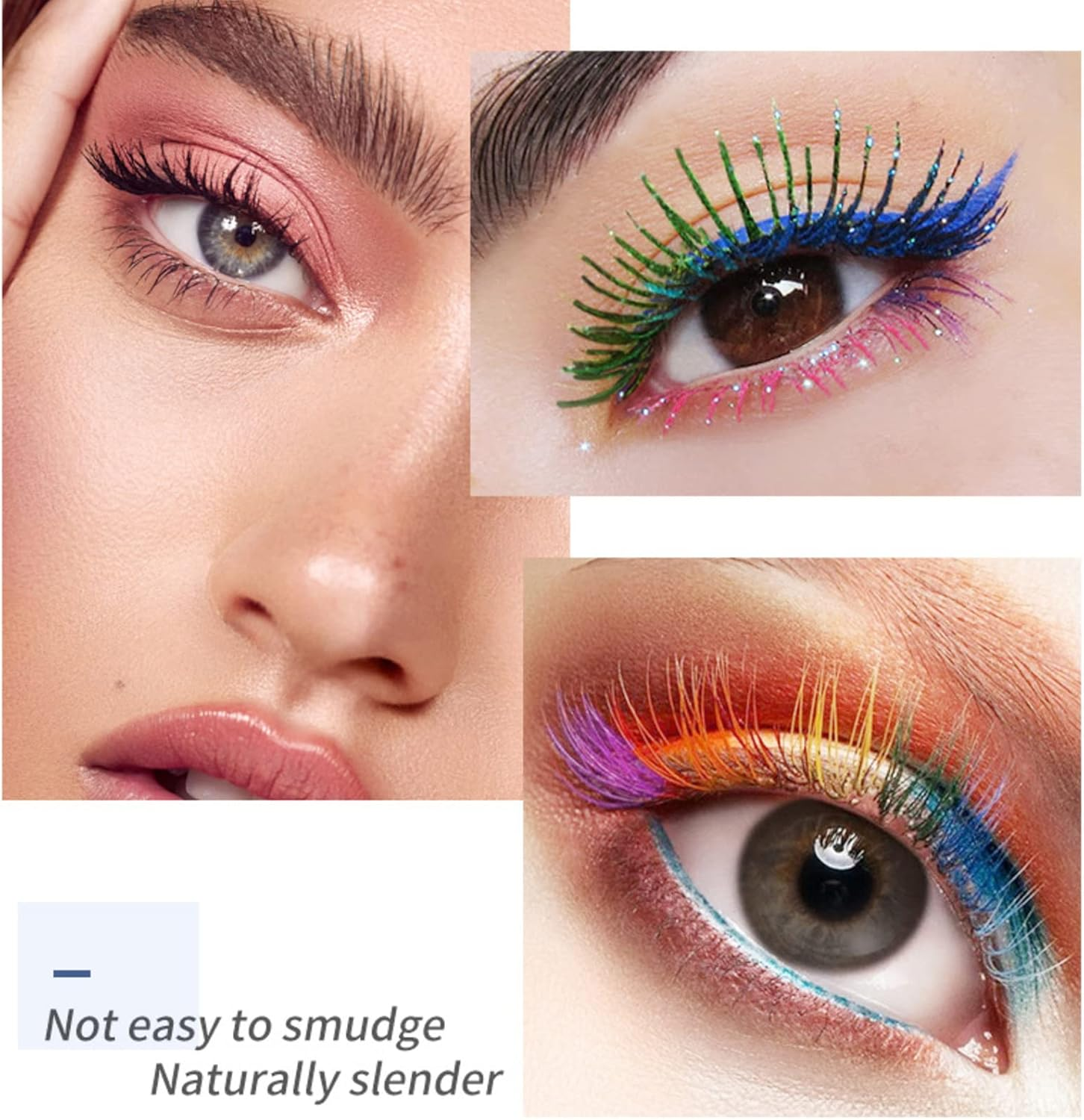 4 Colours Coloured Mascara, Colorful Mascara Blue Purple Green Red Mascara Waterproof Mascara, Length Volume, Long-Lasting Charming Rainbow Color 4D Silk Fiber Lash Volume-Effect image number 5