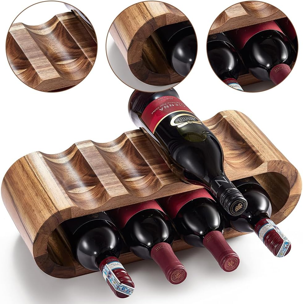 &zwnj;MOTRAIN 2-Tier Acacia Wood Wine Rack, 8 Bottle Countertop Holder, Freestanding Wine Storage for Cabinet, Bar & Pantry | No Assembly Required, Natural Finish Home D&eacute;cor & Gift (Sturdy & Space-Saving) image number 5