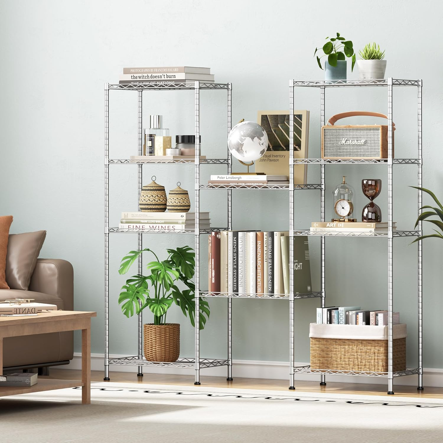 HOMEFORT 5-Shelving Unit,Adjustable Storage Shelves,Metal Wire Shelf with Shelf Liners and Hooks for Kitchen,Closet,Bathroom,Laundry,Sliver,21" W X 11" D X 59" H